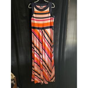 Lands End Striped Maxi Dress Medium Spring Sleeveless Coastal Preppy